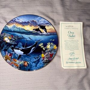 Orca Ballet Collectors Plate by Hamilton Vintage Numbered w/COA 8” Ocean Sunset